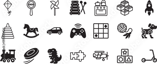 Toys line icon set. Editable outline vector symbols for kids, playtime and childhood design.