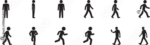 Man stands, walk and run icon set. Editable line vector symbols for motion and activity design.