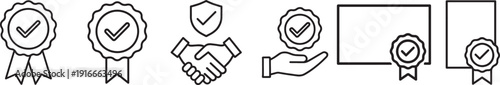 Verification approved line icon set. Editable outline vector symbols for security and validation.