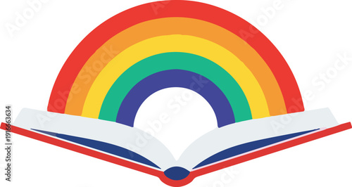 Read Across America Day Poster with Rainbow and Open Book on White Background