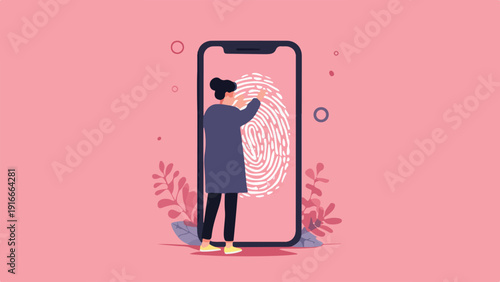 Person interacting with fingerprint scanner on a modern smartphone screen, digital art