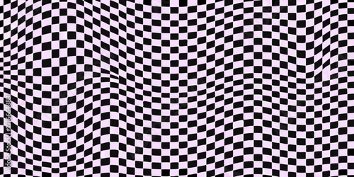 Wavy checkered pattern with alternating purple and black squares