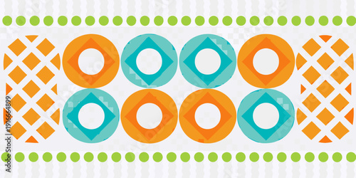 A repeating pattern of teal and orange diamond shapes on a light background