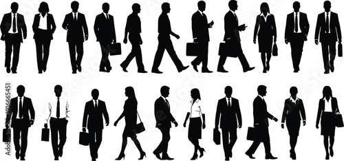 Set of business people silhouettes walking and standing in suits isolated on white background as a vector illustration for design