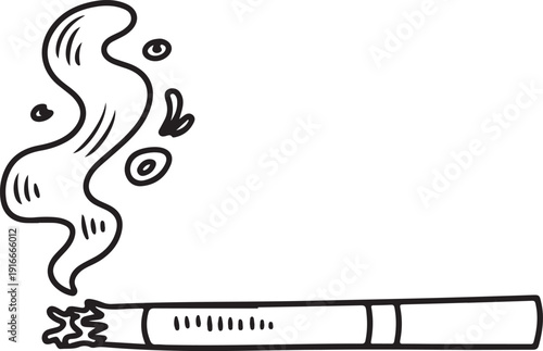 Smoking cigarette illustration with flowing smoke lines in minimal outline style