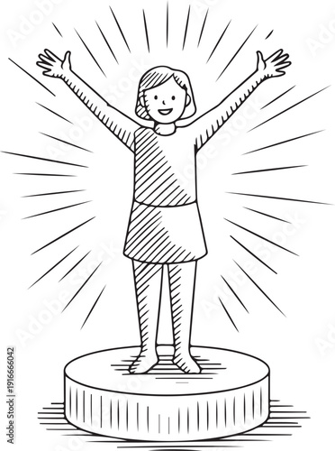 Person standing on podium celebrating success achievement and motivation illustration