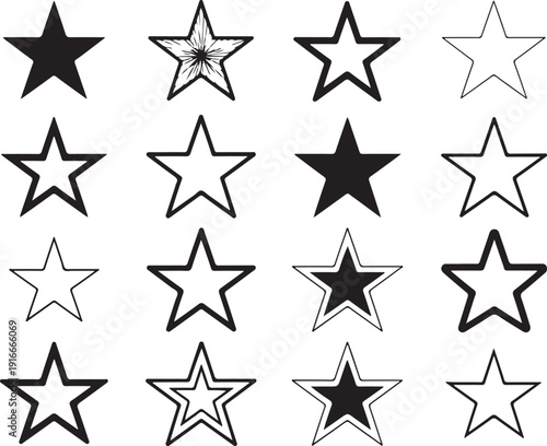 Star rating icons set showing different review and feedback levels in outline style