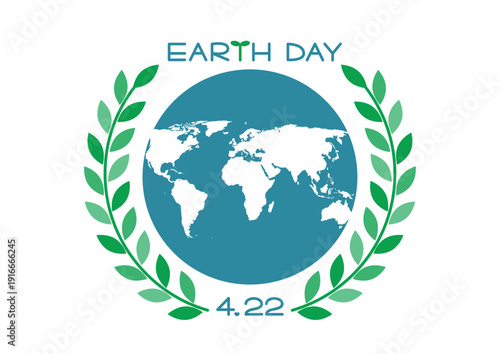 アースデーのイラスト 葉の飾りと地球