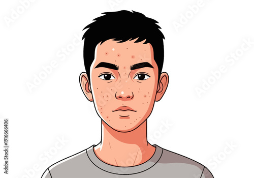 Teenage Boy with Acne – Modern Flat Vector Illustration