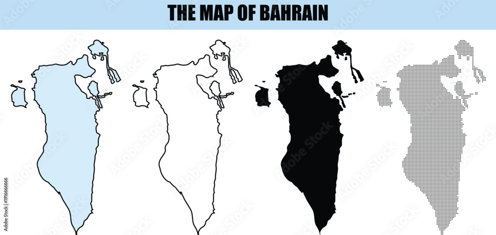 Fotografie Bahrain Map Outline Collection: Solid Black Dotted and Filled Vector Shapes
