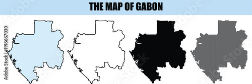 Gabon Map Vector Set Outline Silhouette Textured Regional Geography