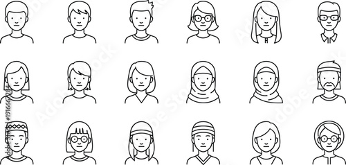 Vector illustration of diverse avatar portraits symbolizing identity, inclusivity, culture, community, personalization, education, and social values