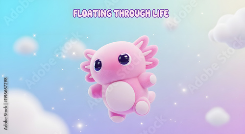 Marshmallow Axolotl Float 3D Wallpaper