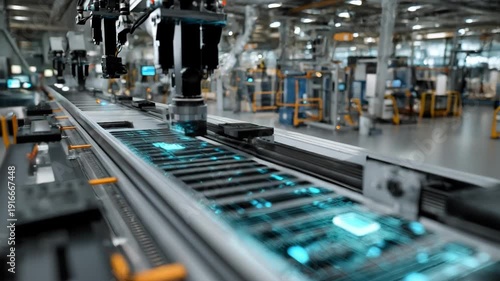 Medium shot of advanced AIpowered quality control system inspecting products on a manufacturing line highlighting realtime defect detection technology.