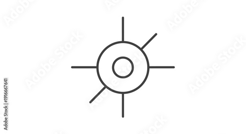 A simple line drawing of a sun symbol on a plain surface viewed from directly above