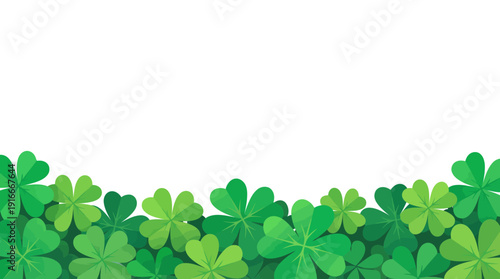 Lush green shamrocks border forming a decorative clover frame on a white background, ideal for St. Patrick's Day designs