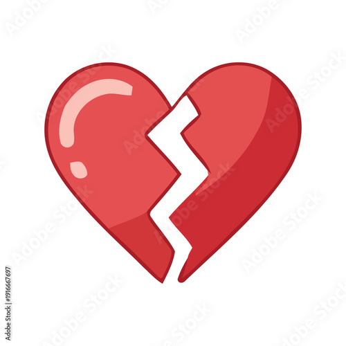A vibrant red heart broken into two distinct pieces, clearly symbolizing profound heartbreak, emotional pain, and the sorrow associated with love lost or relationship separation