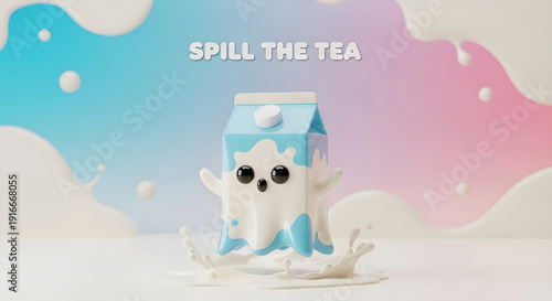 Milk Carton Ghost Cute 3D Mascot Wallpaper