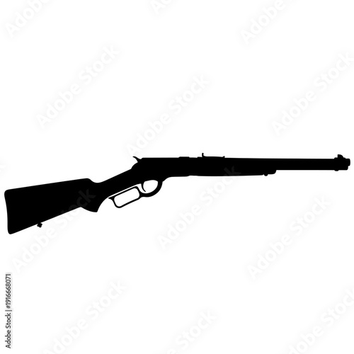 Silhouette of a Classic Lever-Action Rifle Against a White Background.