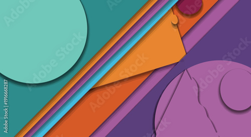 Vibrant abstract geometric shapes intersect in a dynamic composition from a tilted viewpoint