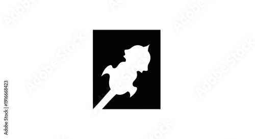 Silhouette of a running horse head with flowing mane in a square frame on a stark black background illustration