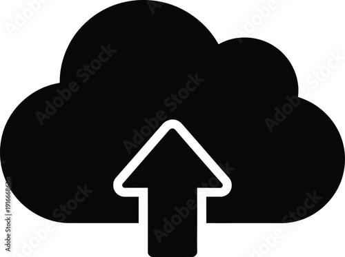 Cloud upload icon, cloud silhouette with upward arrow