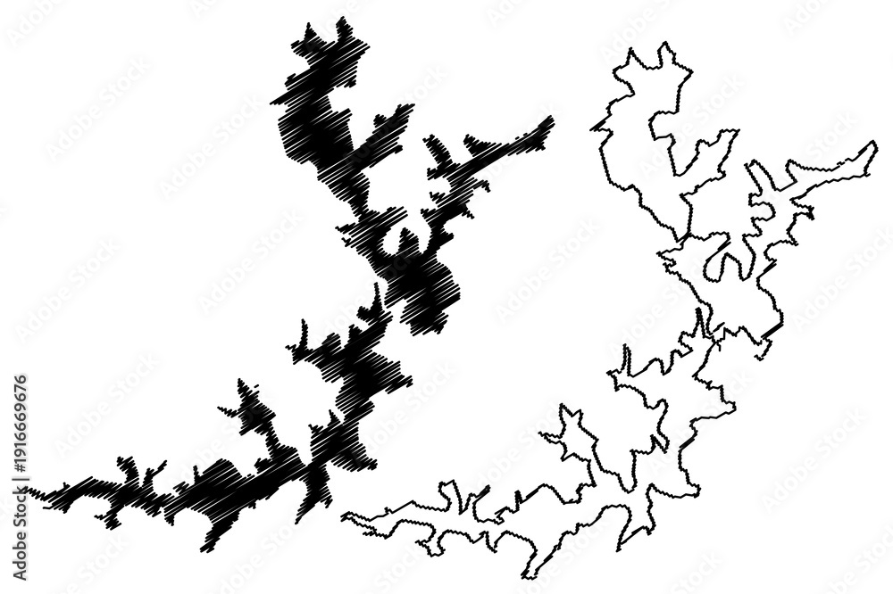 Obraz premium Lake Avalanche, Emerald and Ootacamund (Republic of India, Ooty, Tamil Nadu) map vector illustration, scribble sketch Avalanchi map