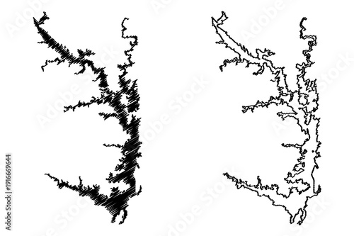 Lake Volta reservoir (Africa, Republic of Ghana) map vector illustration, scribble sketch map