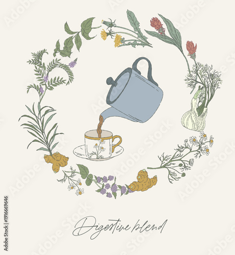 Digestive Herbal Blend Wreath with Teapot..