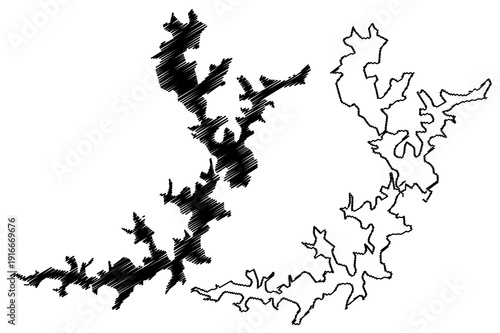 Lake Avalanche, Emerald and Ootacamund (Republic of India, Ooty, Tamil Nadu) map vector illustration, scribble sketch Avalanchi map