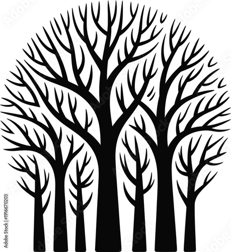 Leafless Trees Silhouette Forest Illustration Bare Winter Woodland Nature Black Design Isolated on Light Background
