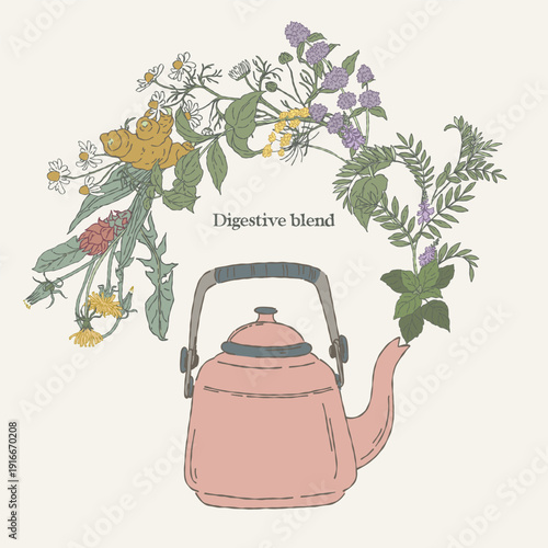 Digestive Herbal Blend Wreath with Teapot