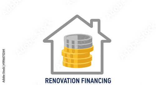 Home Renovation Financing with Stack of Coins Icon.