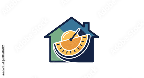 House with a clock and fruit slice logo.