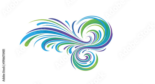 Vibrant swirling shapes in a dynamic abstract design viewed from a straightforward perspective