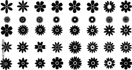 Vector illustration of diverse flower silhouettes symbolizing nature, growth, beauty, culture, creativity, education, and decorative design values