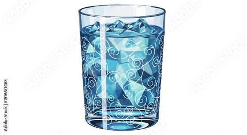 Refreshing glass of water with ice cubes in a decorative clear glass