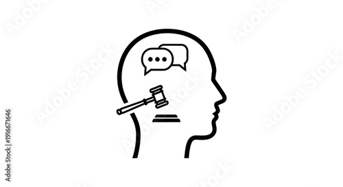 Legal Mind Concept with Gavel and Speech Bubbles.
