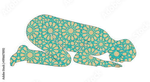 Islamic Prayer Silhouette with Geometric Pattern Illustration