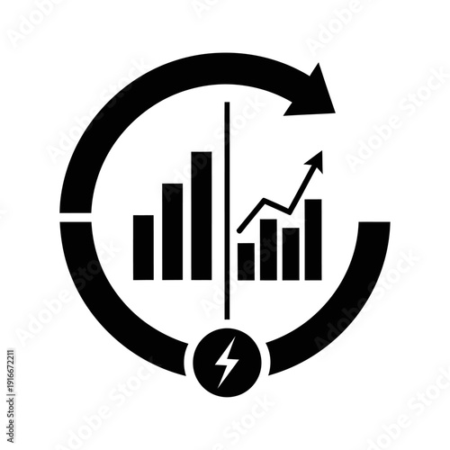Business growth graph icon with upward arrow showing financial success and market progress in modern vector style