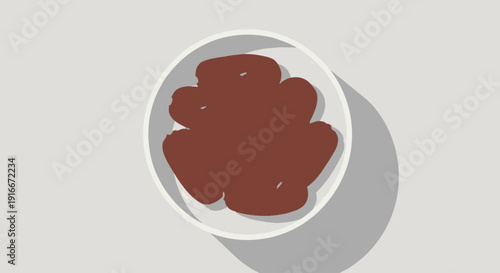 Flat illustration of a sweet brown dessert in a white bowl.