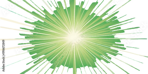 Abstract green background with glowing stars and radiant rays