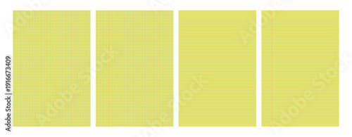 Set of yellow legal pad pages with lined or grid designs