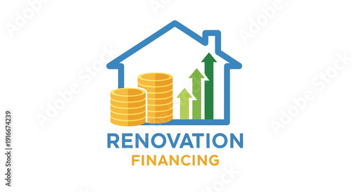 Renovation Financing House with Coins and Growth Chart.