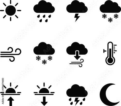 Set of 12 weather icons vector