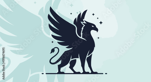 Stylized silhouette of a mythical griffin