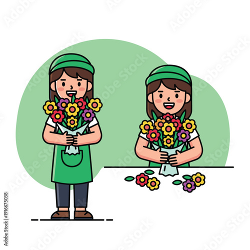 Two Florists Holding Bouquets of Flowers.