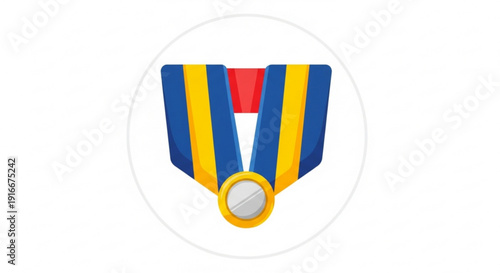 Award medal with blue yellow and red ribbons on a white background symbolizing achievement and recognition