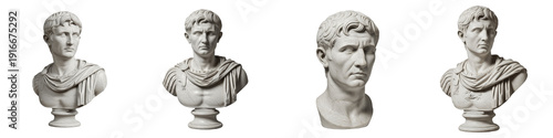 Bild auf Leinwand Classical Roman Bust Statue Set Antique Marble Sculpture of Julius Caesar August