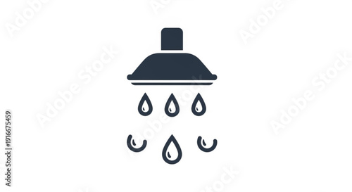 Shower head with water droplets falling down on white background simple icon